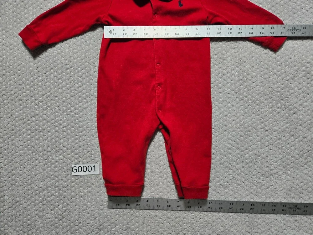 Ralph Lauren Polo Baby Full Body Snap Coveralls ~ 9 Month ~ Red ~ Pony Logo